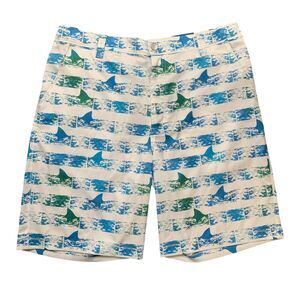 Reel Legends Shorts Mens L Large White Multi Shark Stripe Performance Quick Dry